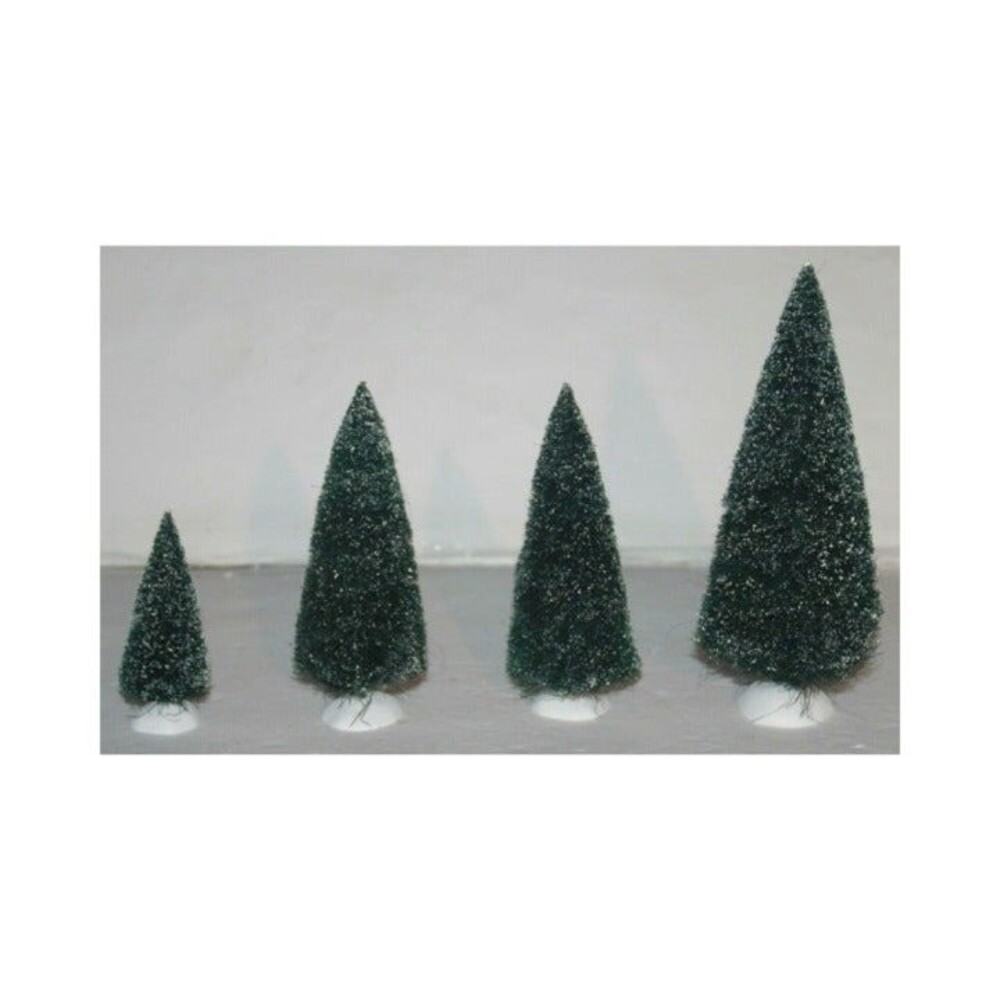 Dept. 56 Chirstmas Village Frosted Pine Trees 4 PC Set Large, Medium, Small
